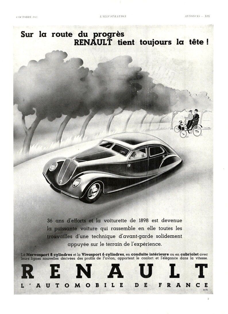 Vintage poster 30s Renault Automobiles