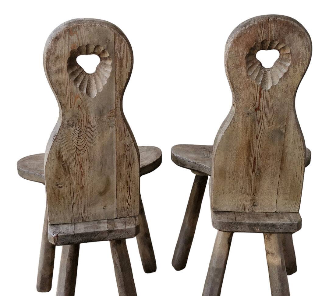Duo of brutalist wooden chairs and a stool 1960