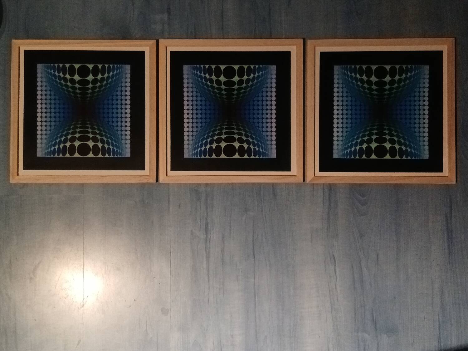 Vintage Optical Art Triptych - Vasarely Style - Frame 30x30cm