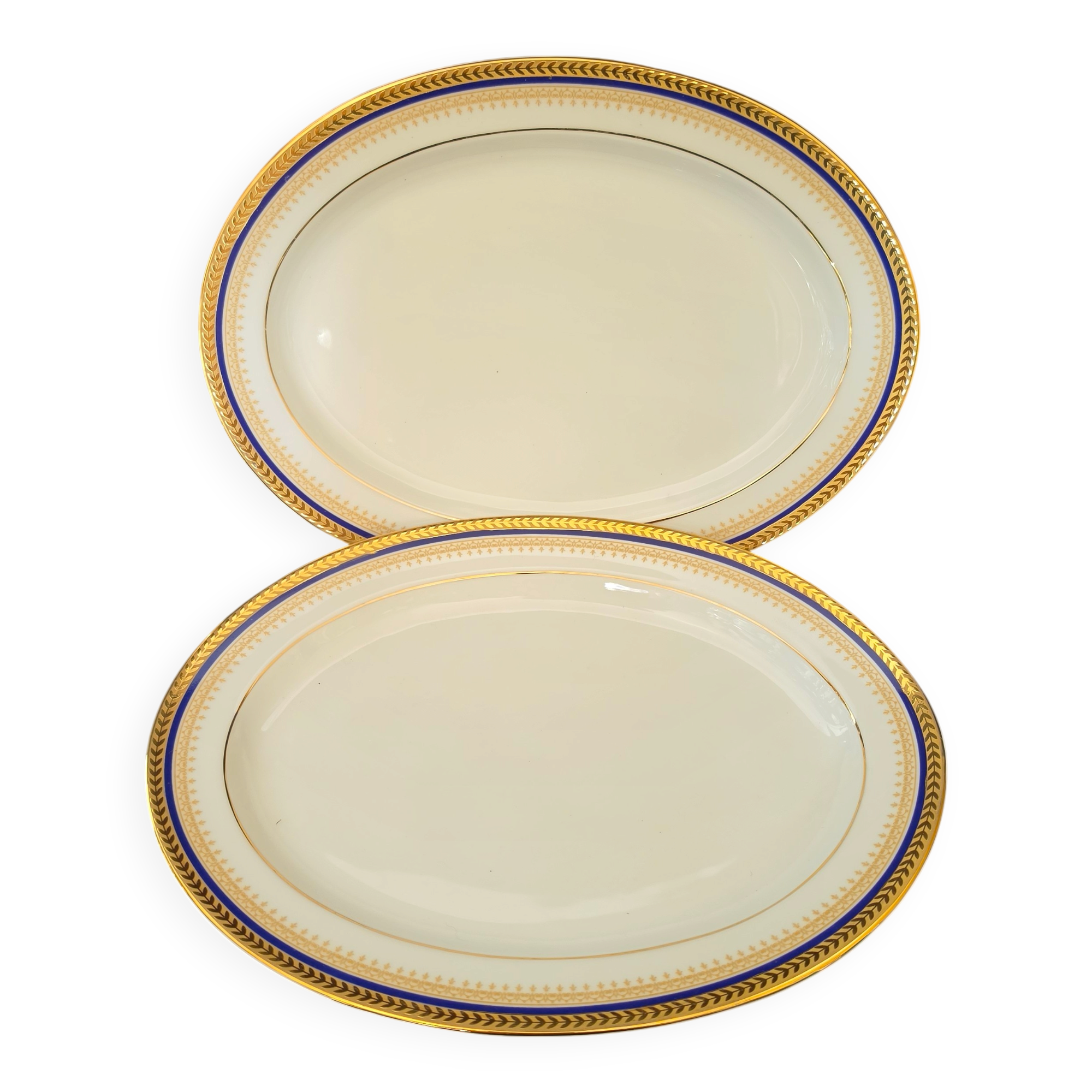 Set of 2 oval shrimp dishes in Limoges porcelain "Blue de F"