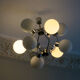 Mid century chandelier with 9 radiating milk glass globes 1970s