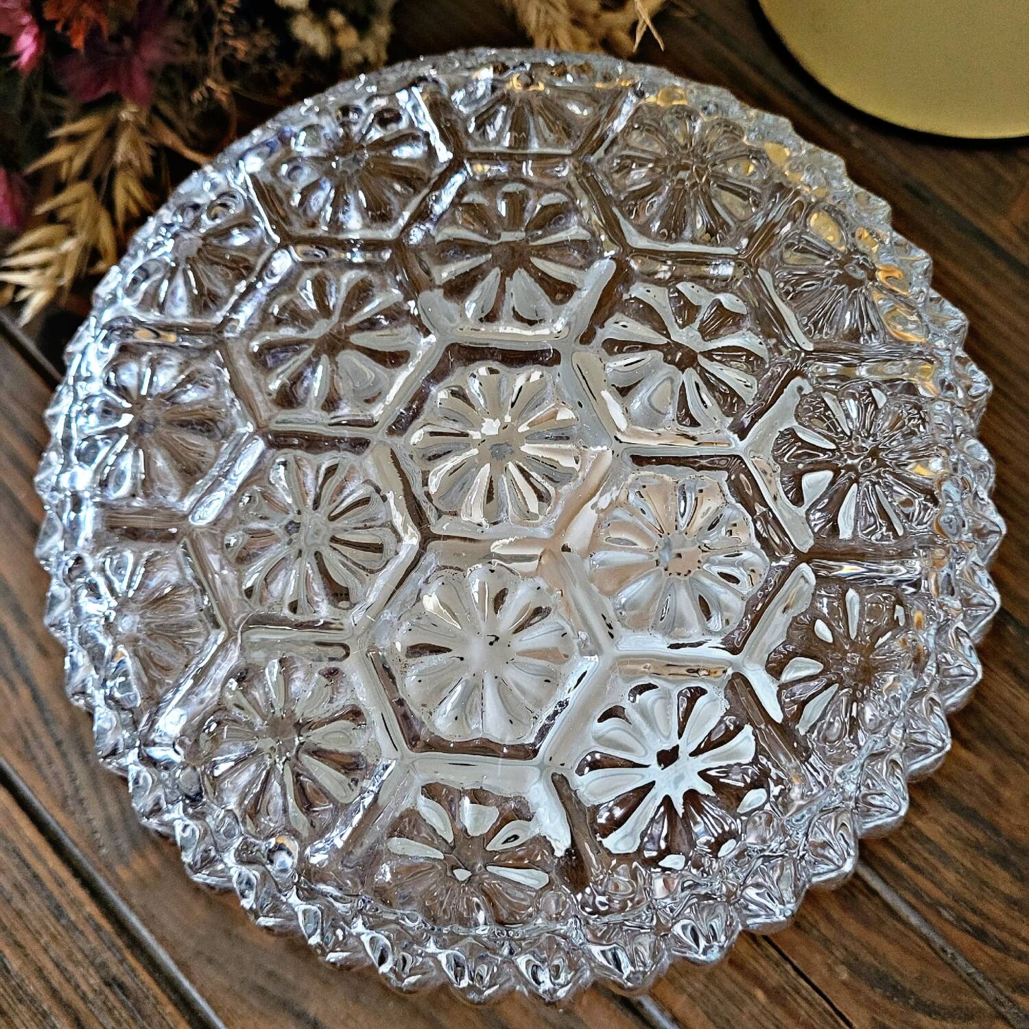 Vintage molded glass wall or ceiling light decorated with flowers