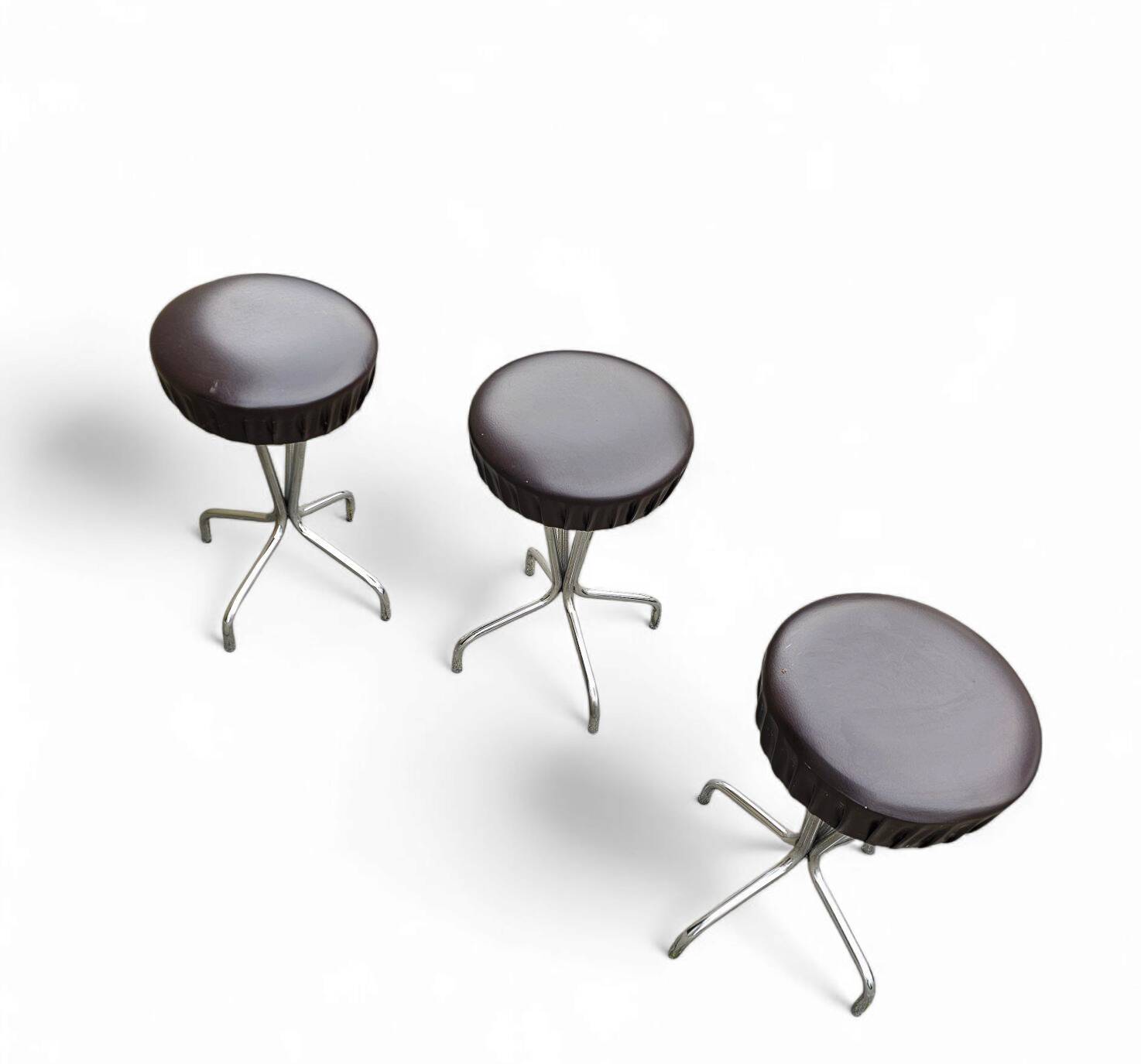 3 x stool / black top / chrome frame / 1970s  / Height 53 Depth 40 cm