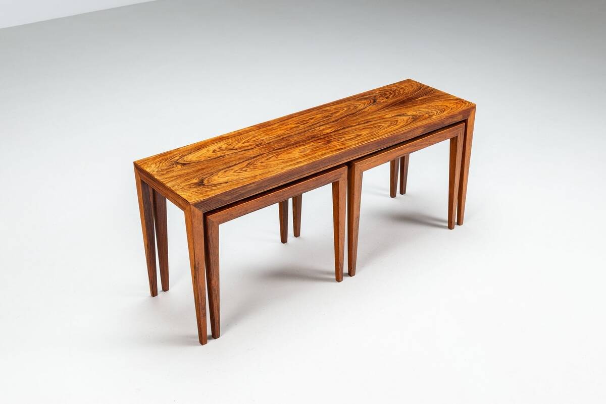 Severin Hansen large set of 3 nesting tables in rosewood Haslev Denmark 1960