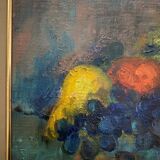 Oil on cardboard still life with fruits 1970 golden frame