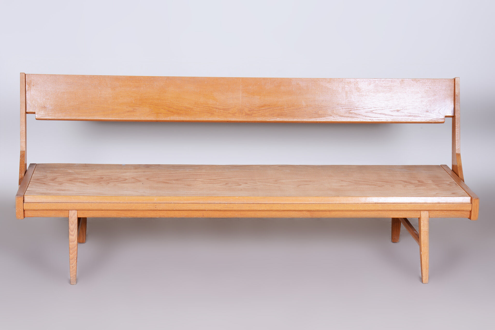 Red Midcentury Modern Oak Sofa, 1950s, Original well preserved upholstery