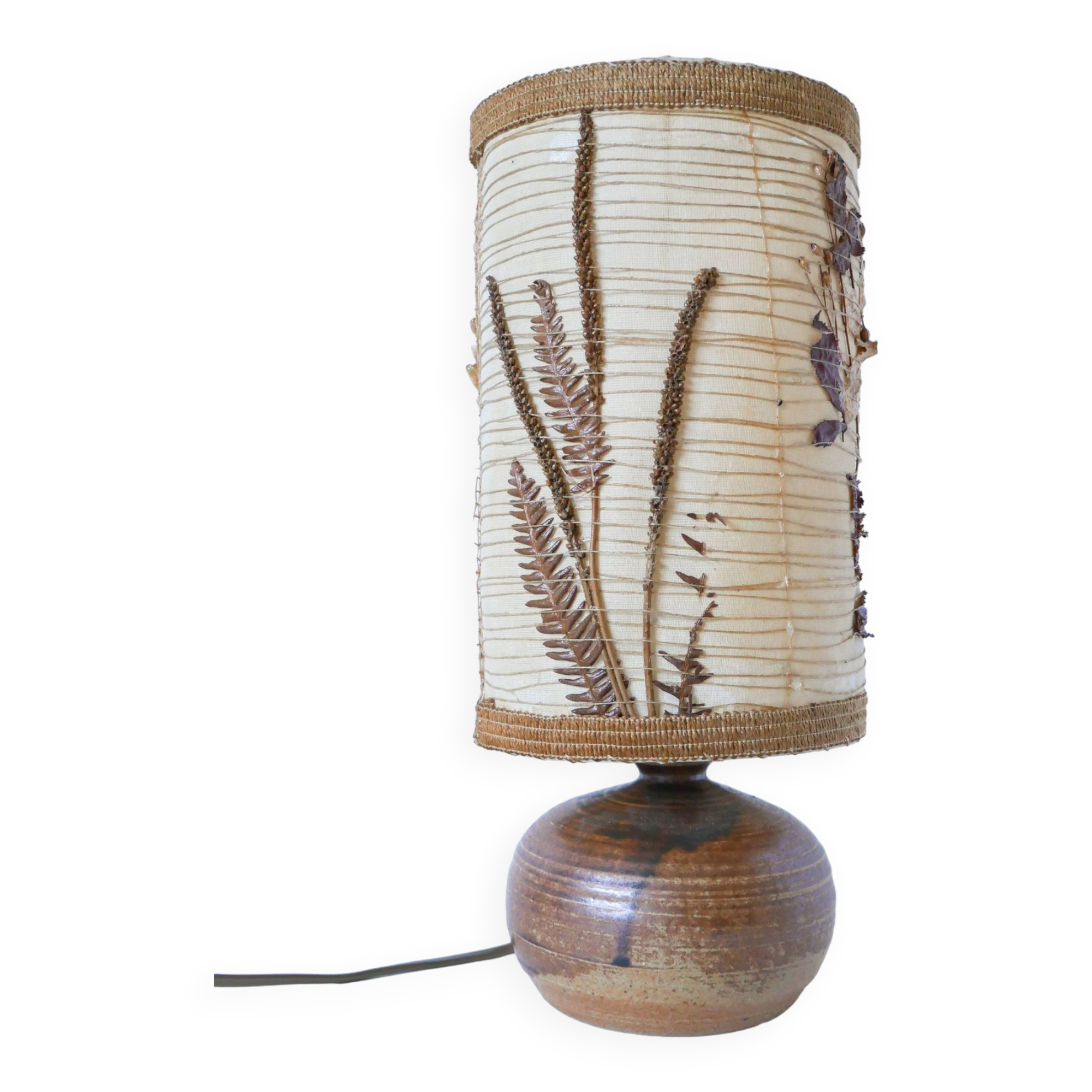 Sandstone lamp with dried flower lampshade, 1970