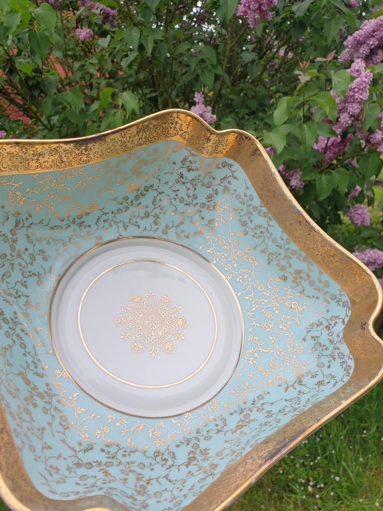 Saladier drapé Limoges guirlandes florales or flamboyant