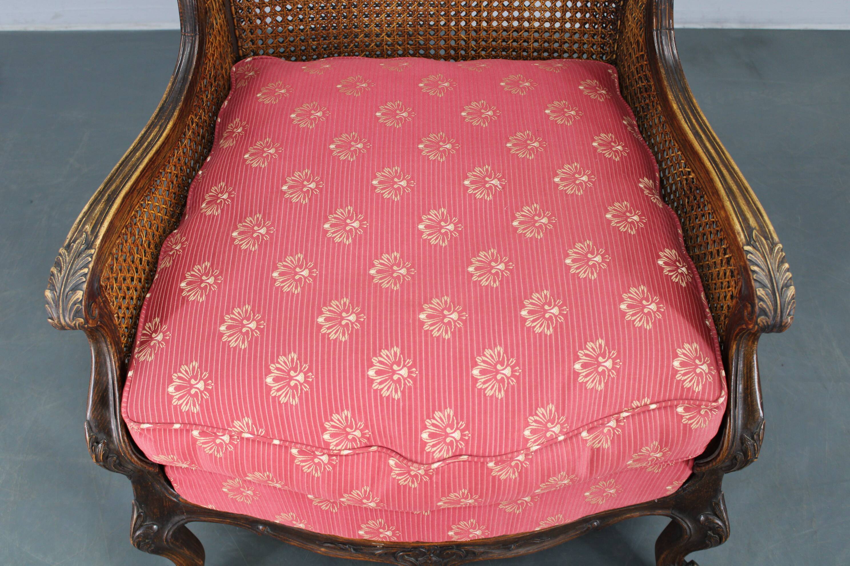 Antique Carved Wing Chair with Cane Sides , Czechoslovakia