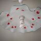 White opaline glass suspension with red and silver floral decoration.