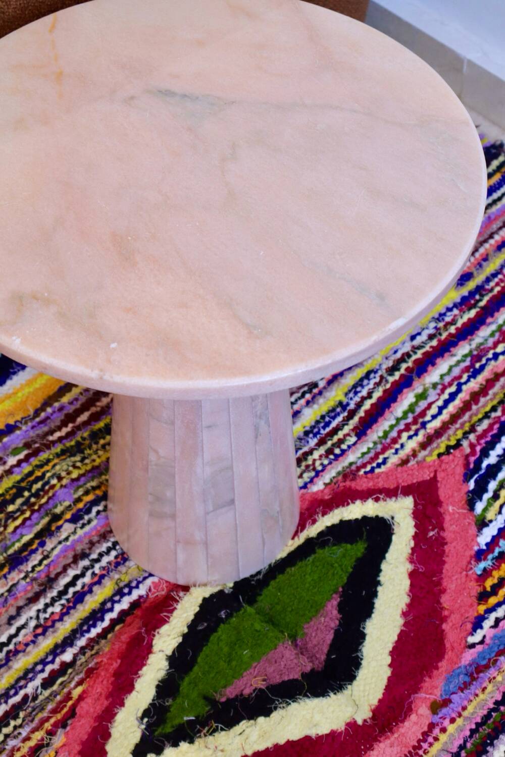 Minimalist natural pink marble side table