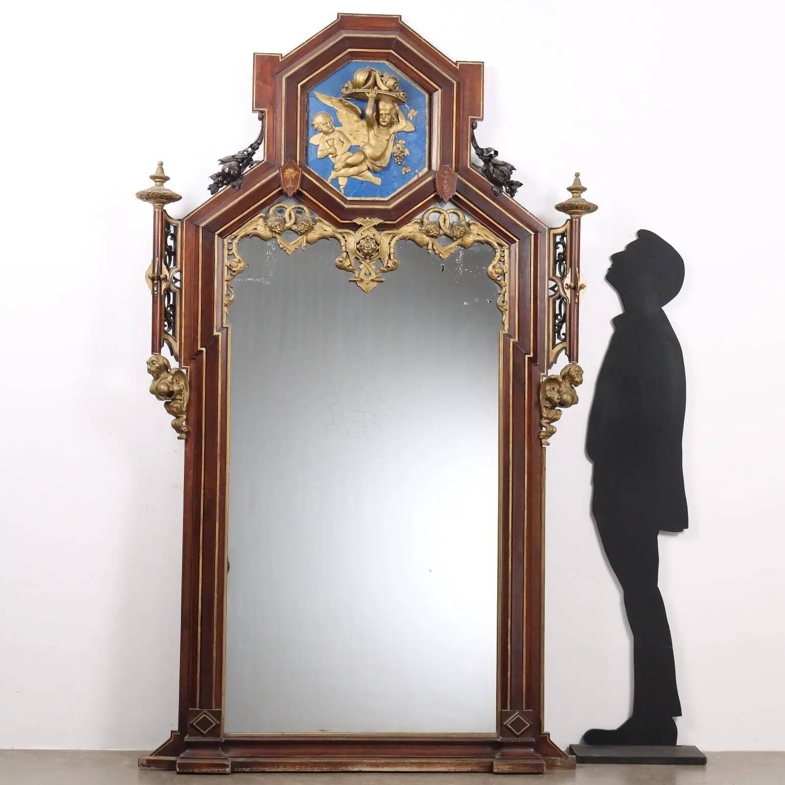 Eclectic antique mahogany mirror, Italy, 19th century