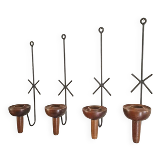 Vintage TEAK WALL SCONCE / lampett, candle holder, stylish, set of 4, 50s