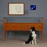 Vintage design chest of drawers veneered in cherry wood, 6 drawers, original from the 1950s