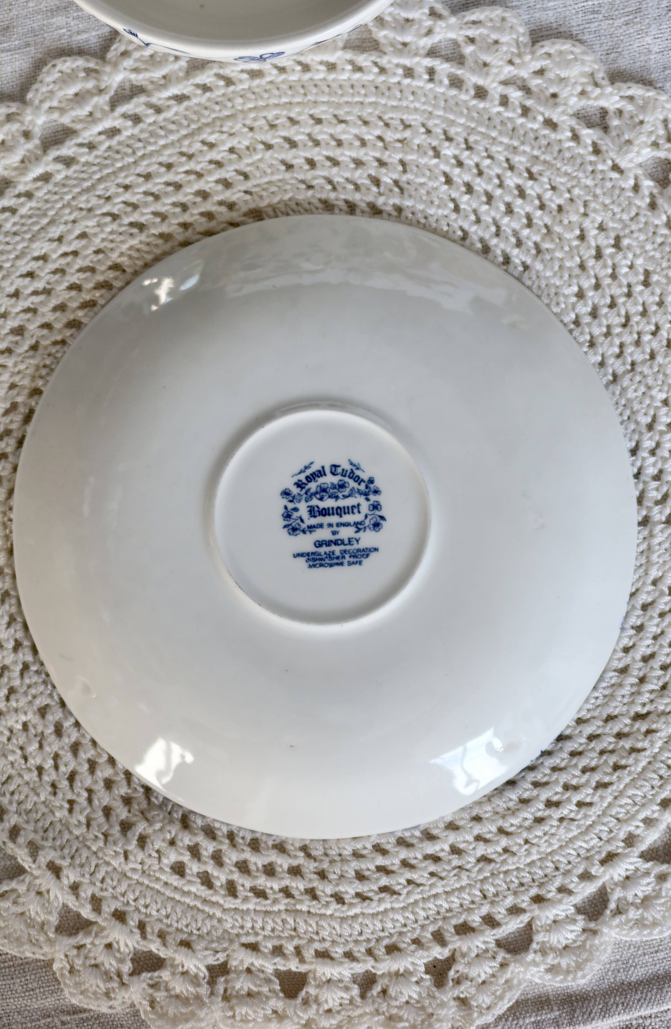 Vintage double-handled cup & saucer – Royal Tudor “Bouquet” blue