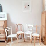 Set of 4 vintage wood and white chairs