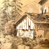 Frame early XX gilded wood water mill signed