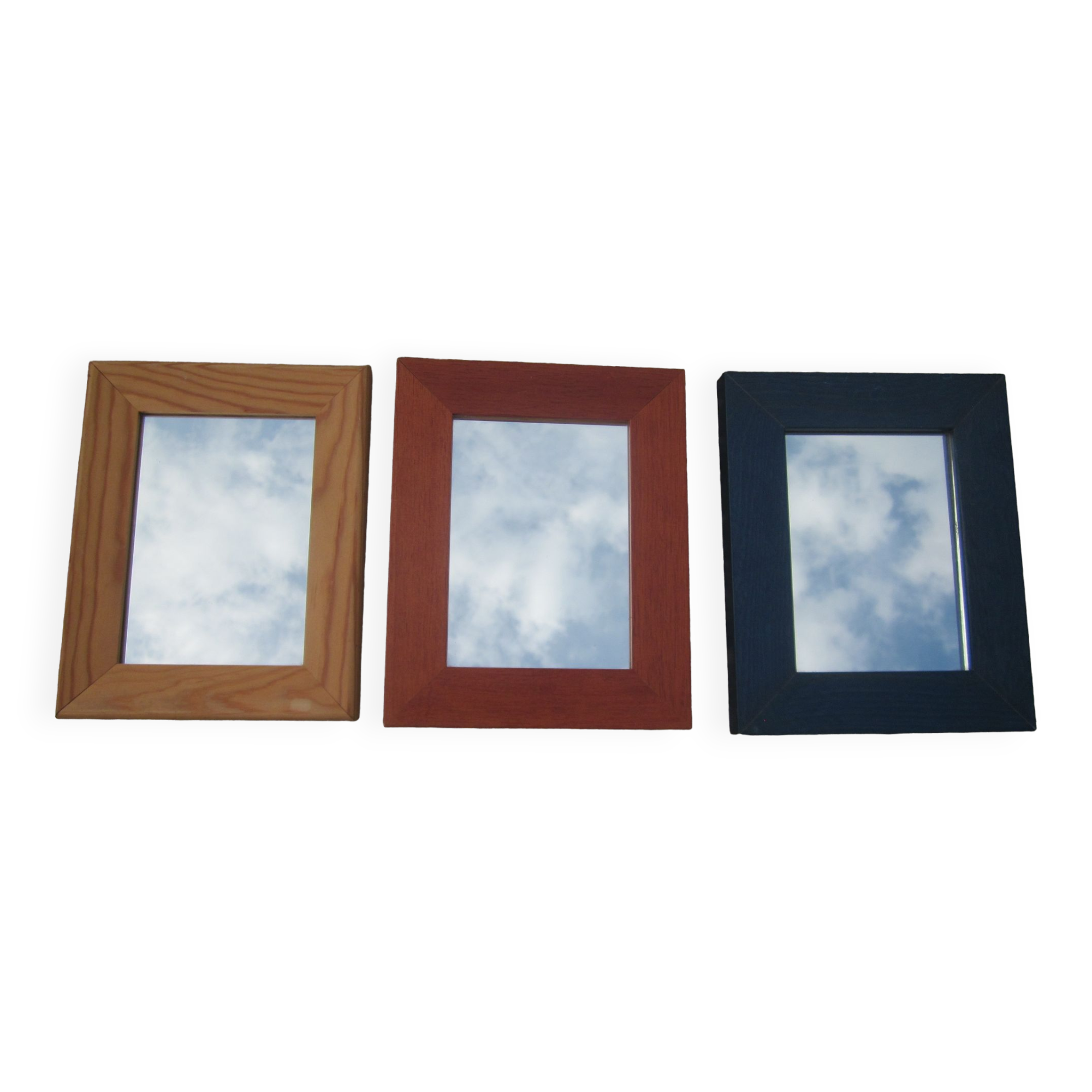 Set of 3 mirrors to hang with wooden frames