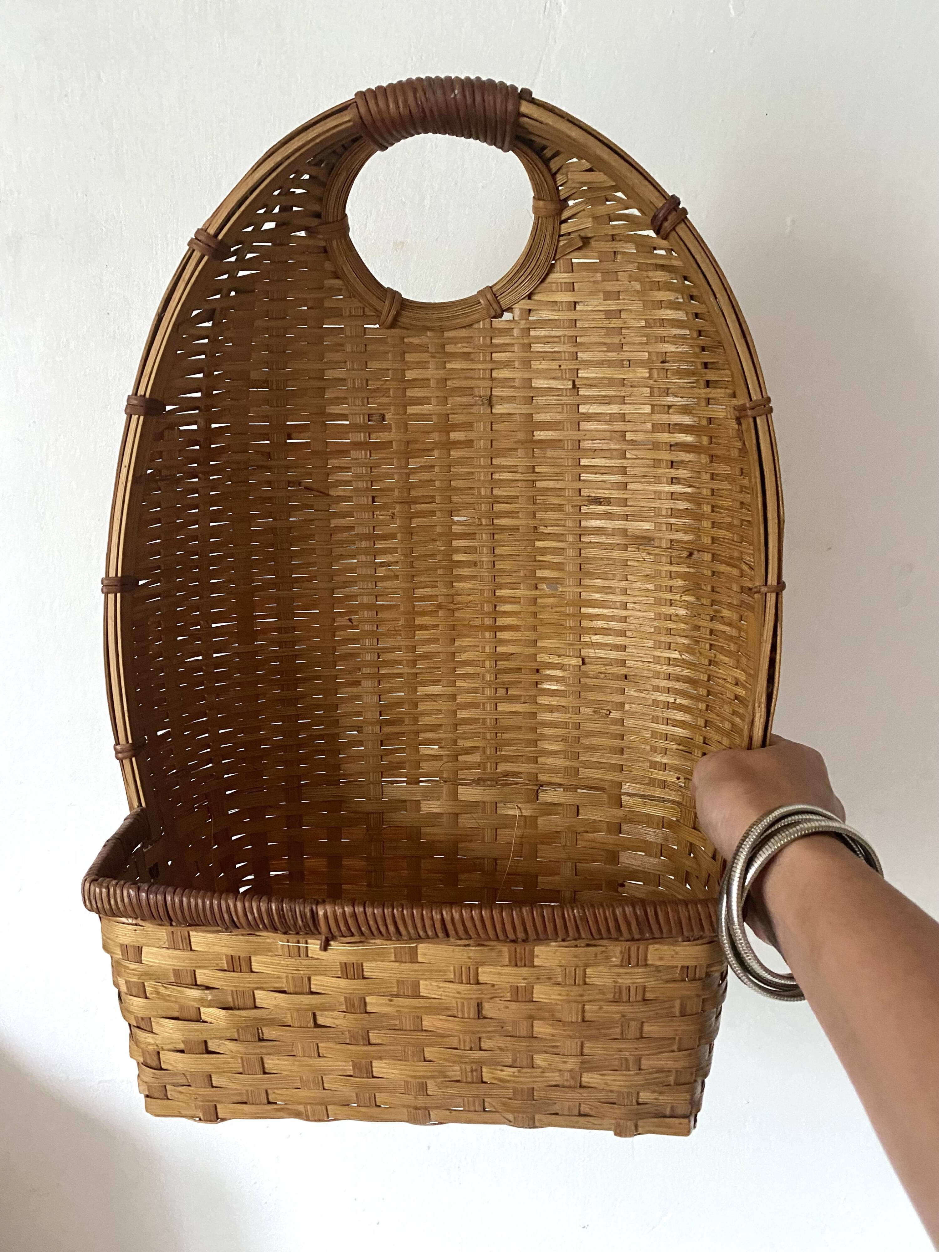Woven rattan basket, storage or hanging basket