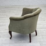 1960s, Danish armchair, green furniture velour, beech wood legs.
