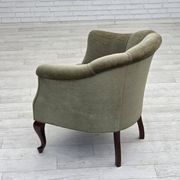 1960s, Danish armchair, green furniture velour, beech wood legs.