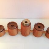 Five-headed chandelier in wood and ceramic Scandinavian style / vintage 60s-70s
