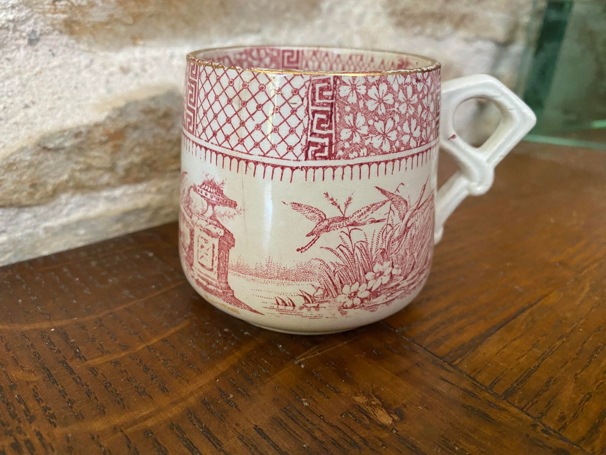 Terre de Fer Cup Lunéville decoration Lace color pink / burgundy