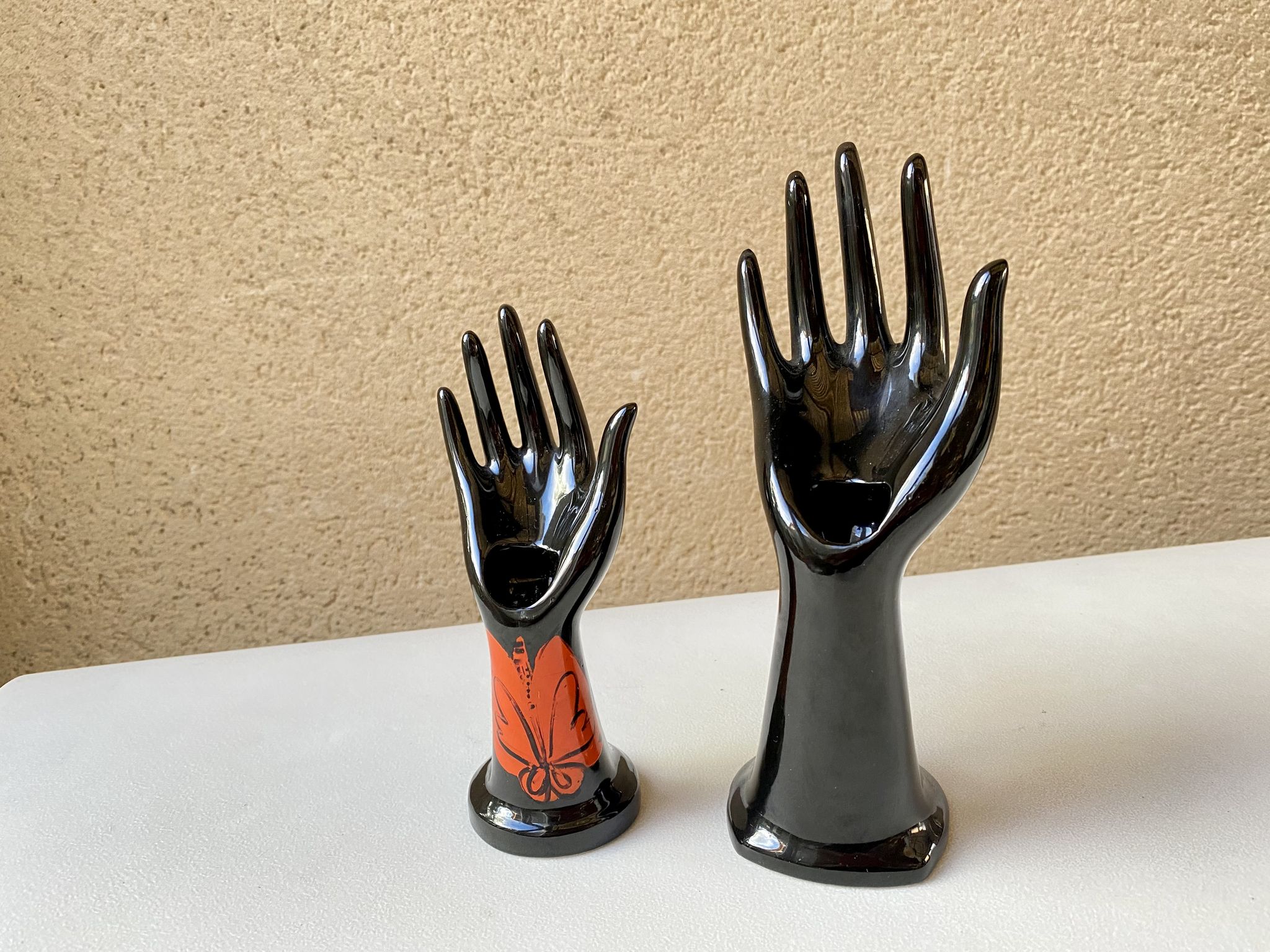 Vase ring pair of hand black ceramic vintage 80s