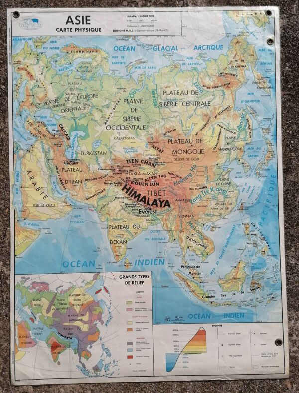 Ancienne carte MDI Asie agricole et physique vintage
