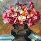 Old table still life with flowers oil painting