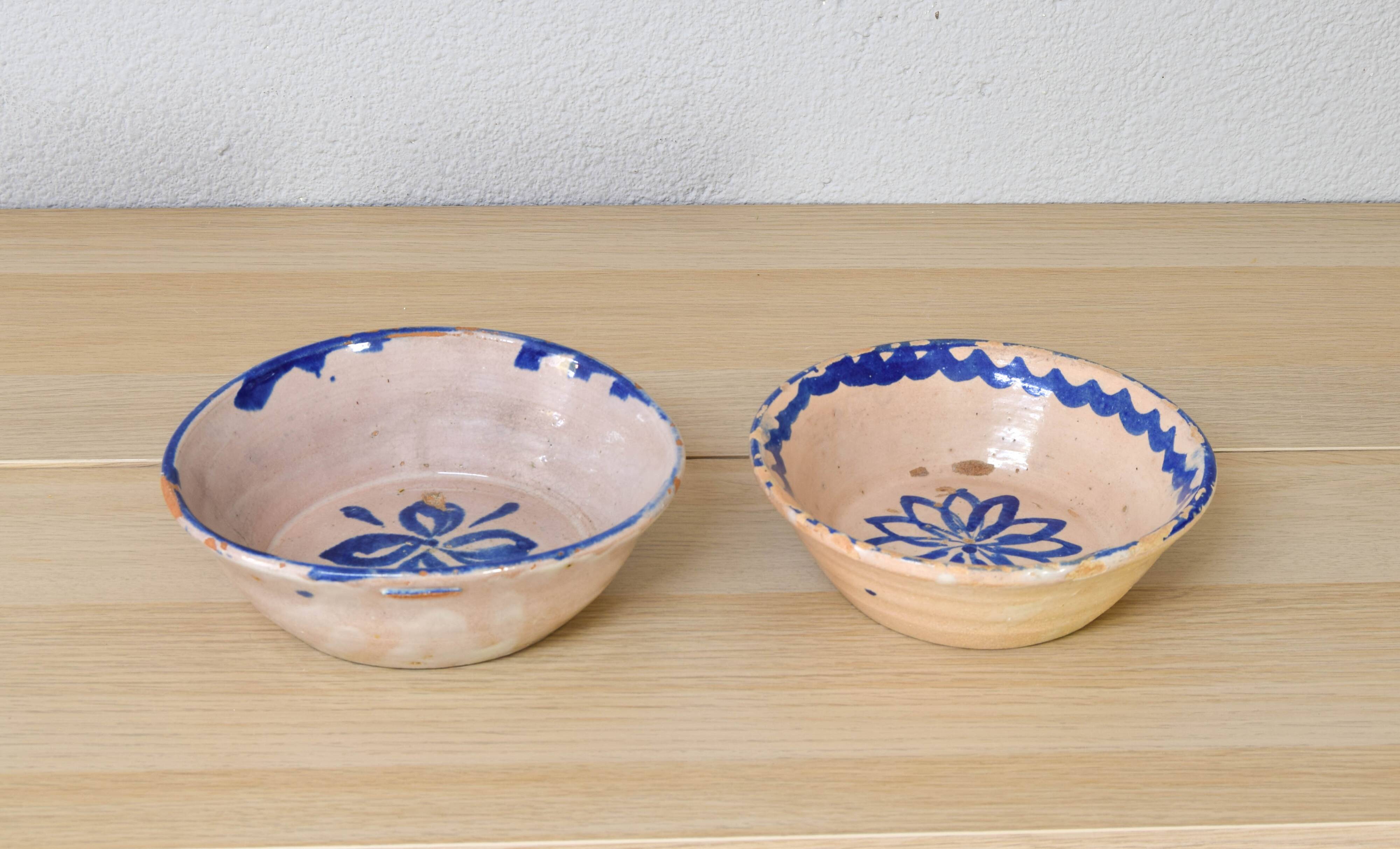 Antique Handmade Terracotta Ceramic Lebrillos Bowls Fajalauza, Granada Spain XIX