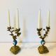 19th century candle holders in gilded bronze and porcelain