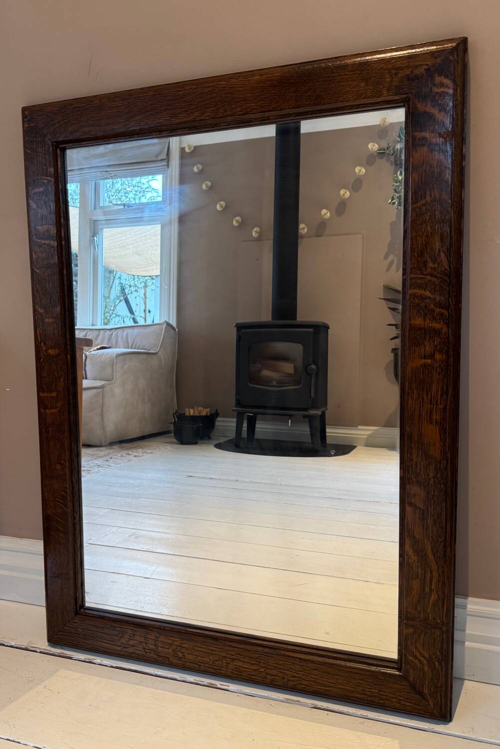 Miroir en chêne massif des années 50 | 90x65cm