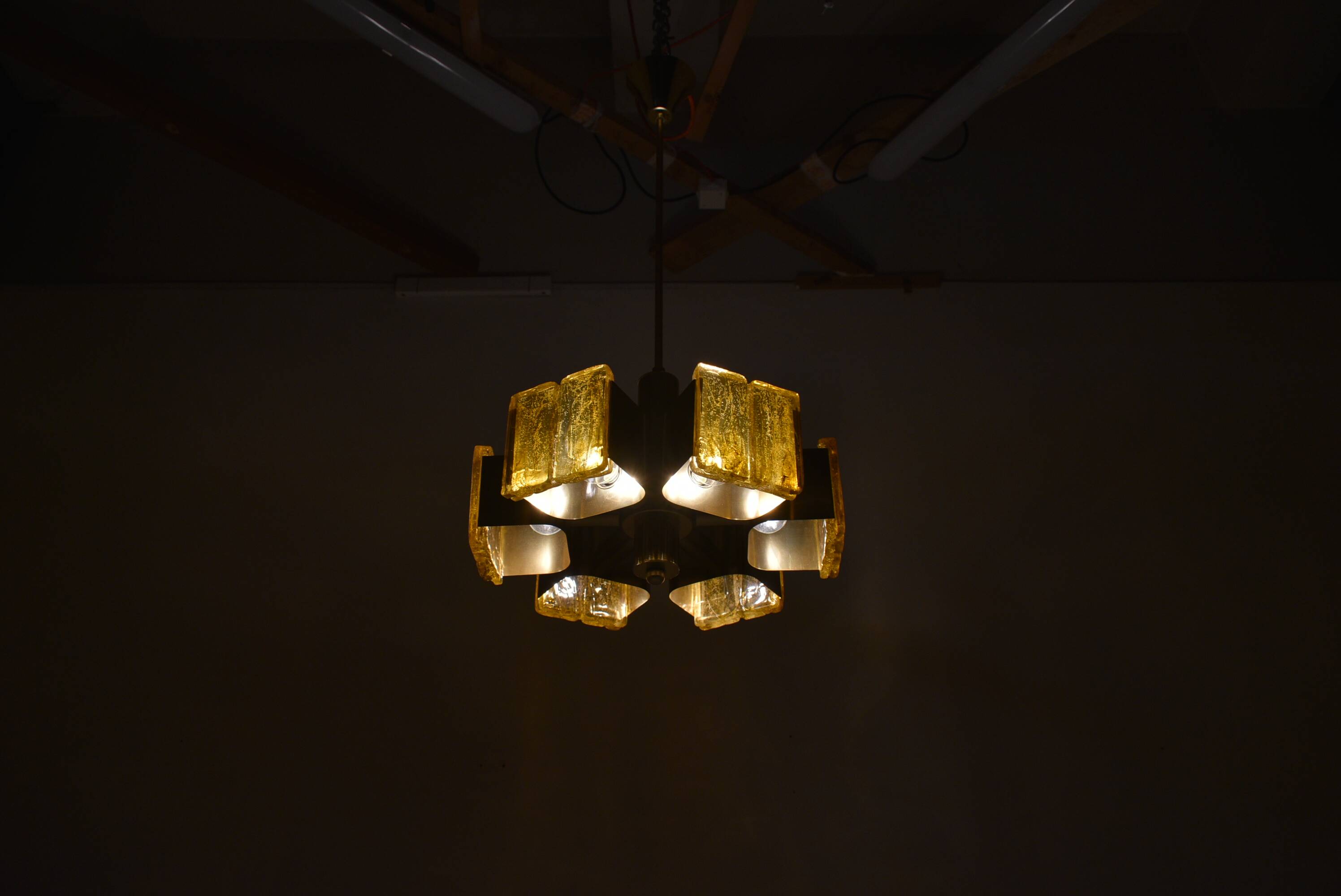 Mid-century design brass and resin pendant, 1960s / Hungary