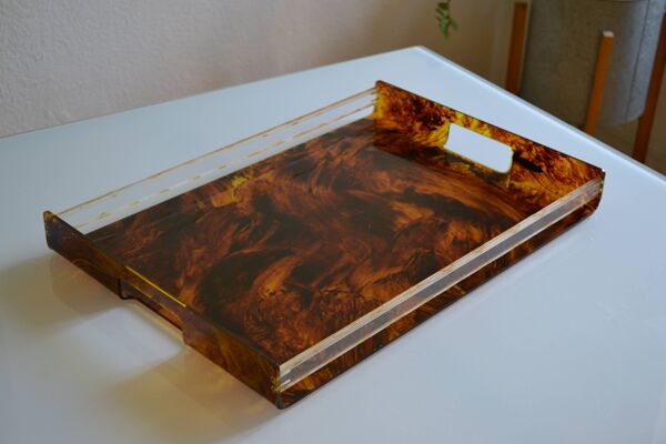 Plateau en plexiglas motif écaille de tortue Jansen Mercier Willy Rizzo