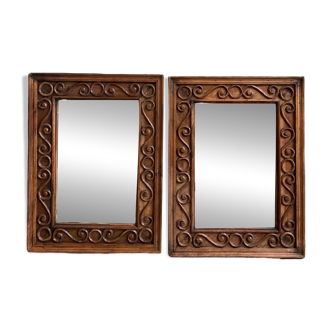 Set of 2 identical vintage wooden mirrors in Ib style