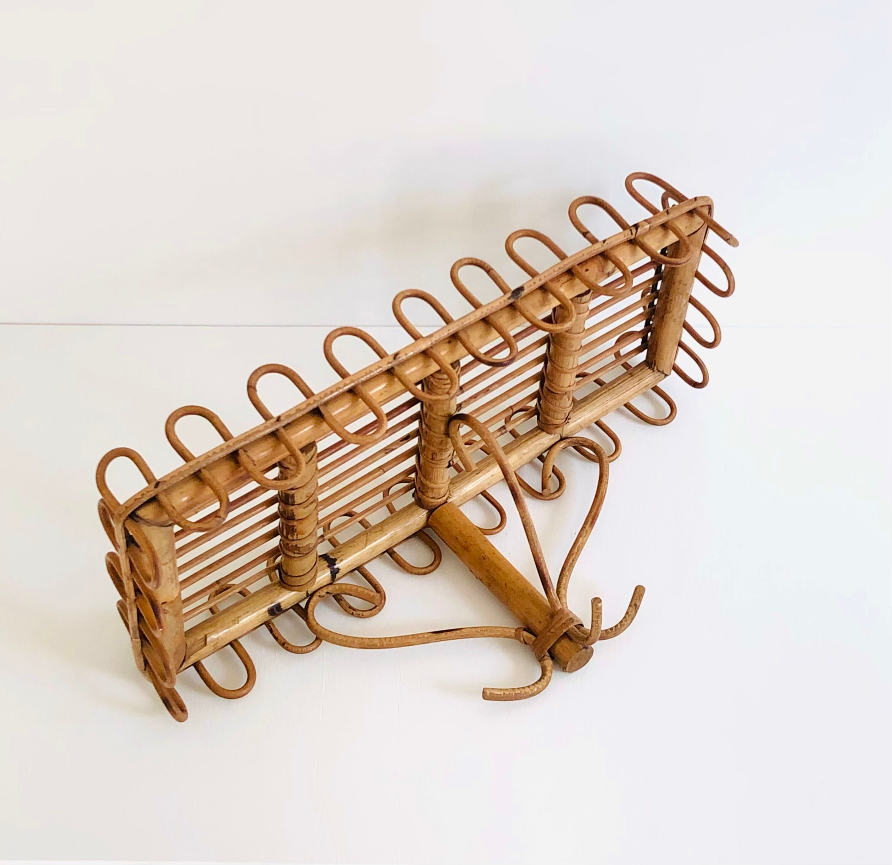 Rectangular rattan wall shelf, Italy 60s