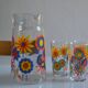 1970s orangeade service with orange flowers, 1 carafe + 3 glasses.