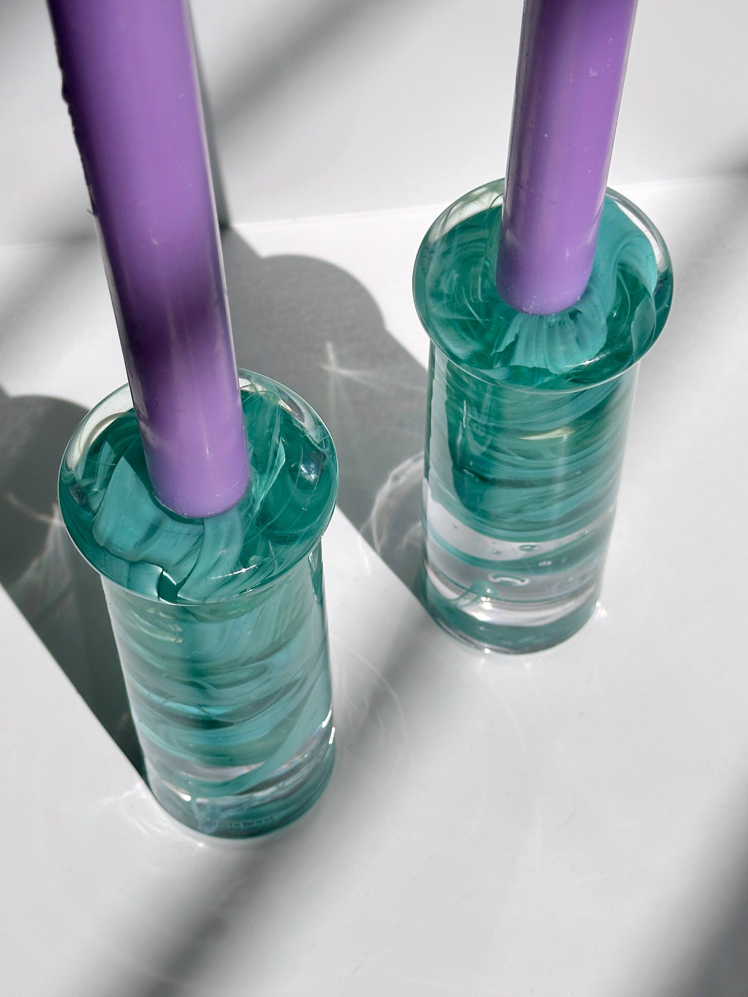 2 Kosta Boda Atoll candle holder by Anna Ehrner turquoise