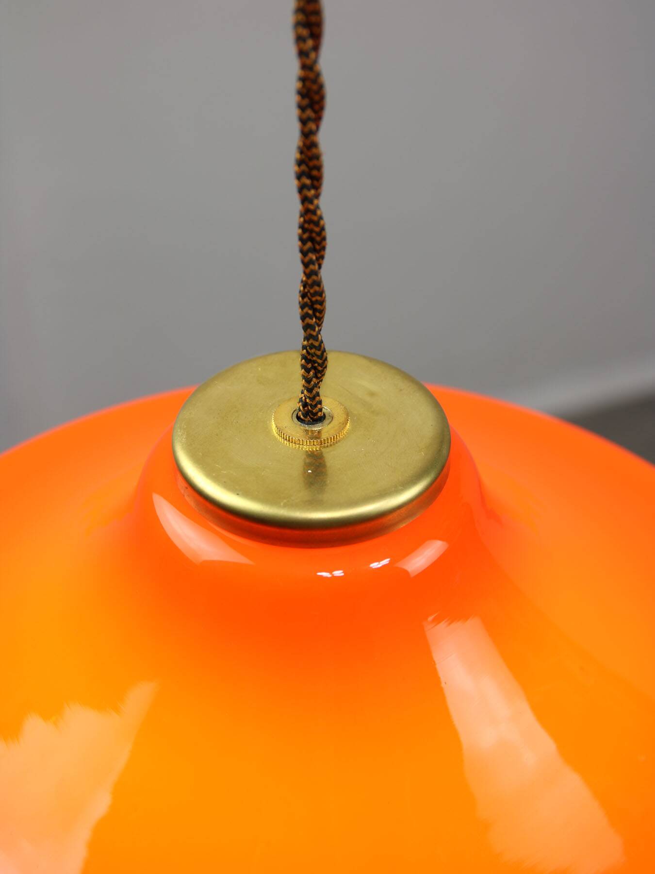 Mid-century italian orange glass & brass pendant lamp