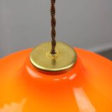 Mid-century italian orange glass & brass pendant lamp