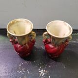 Paire de vases ancien céramique beige & rouge