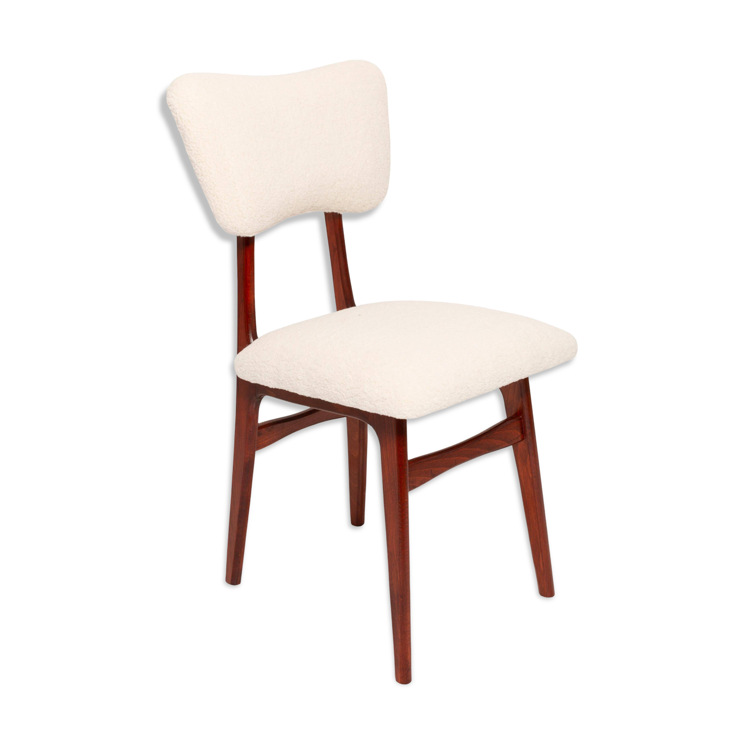 Beech wood armchair in cherry colour with cream boucle fabric - 20th century, Europe, 1960.