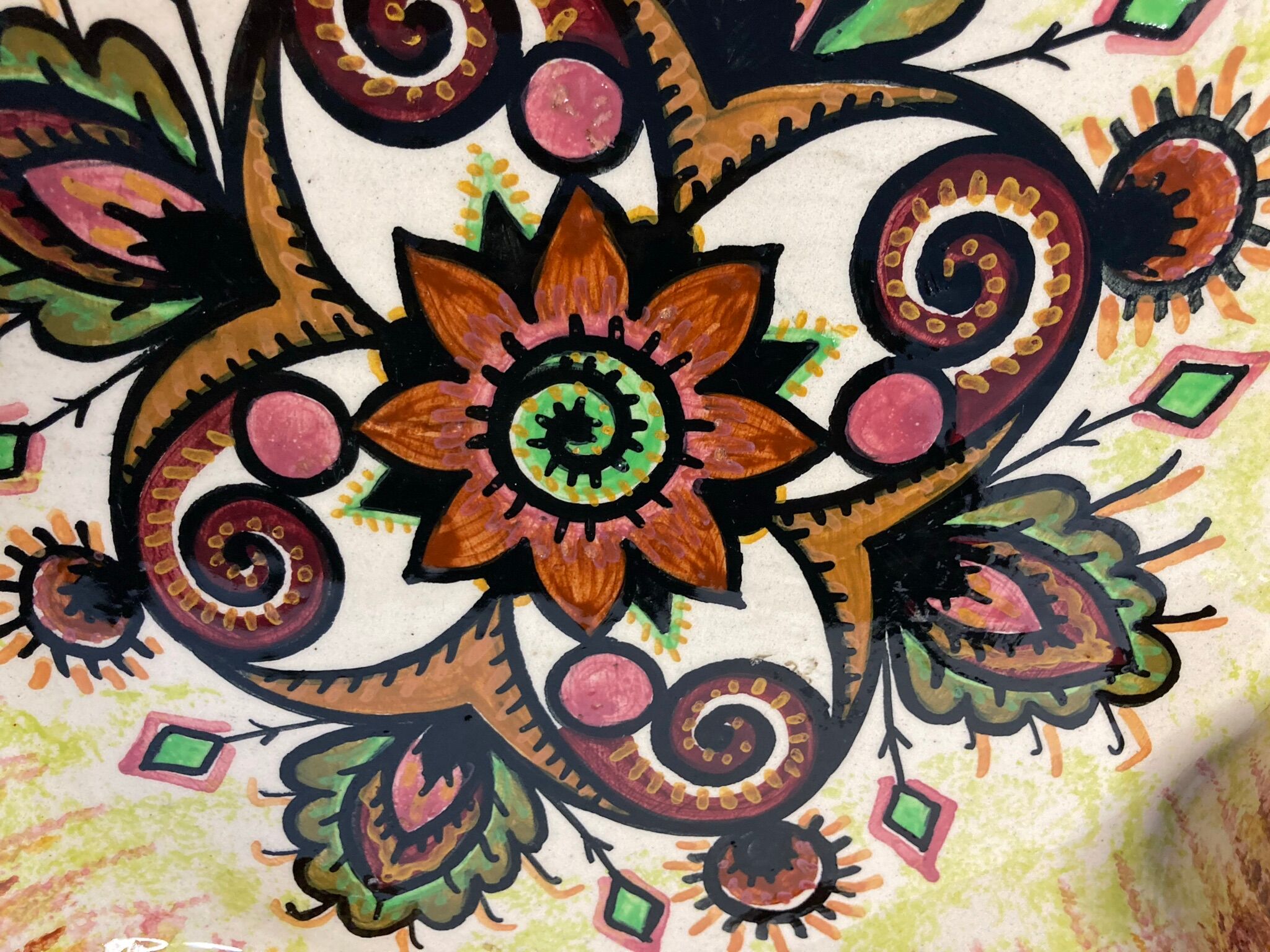 Vintage earthenware dish Quimper Fouillen floral decoration around 1950