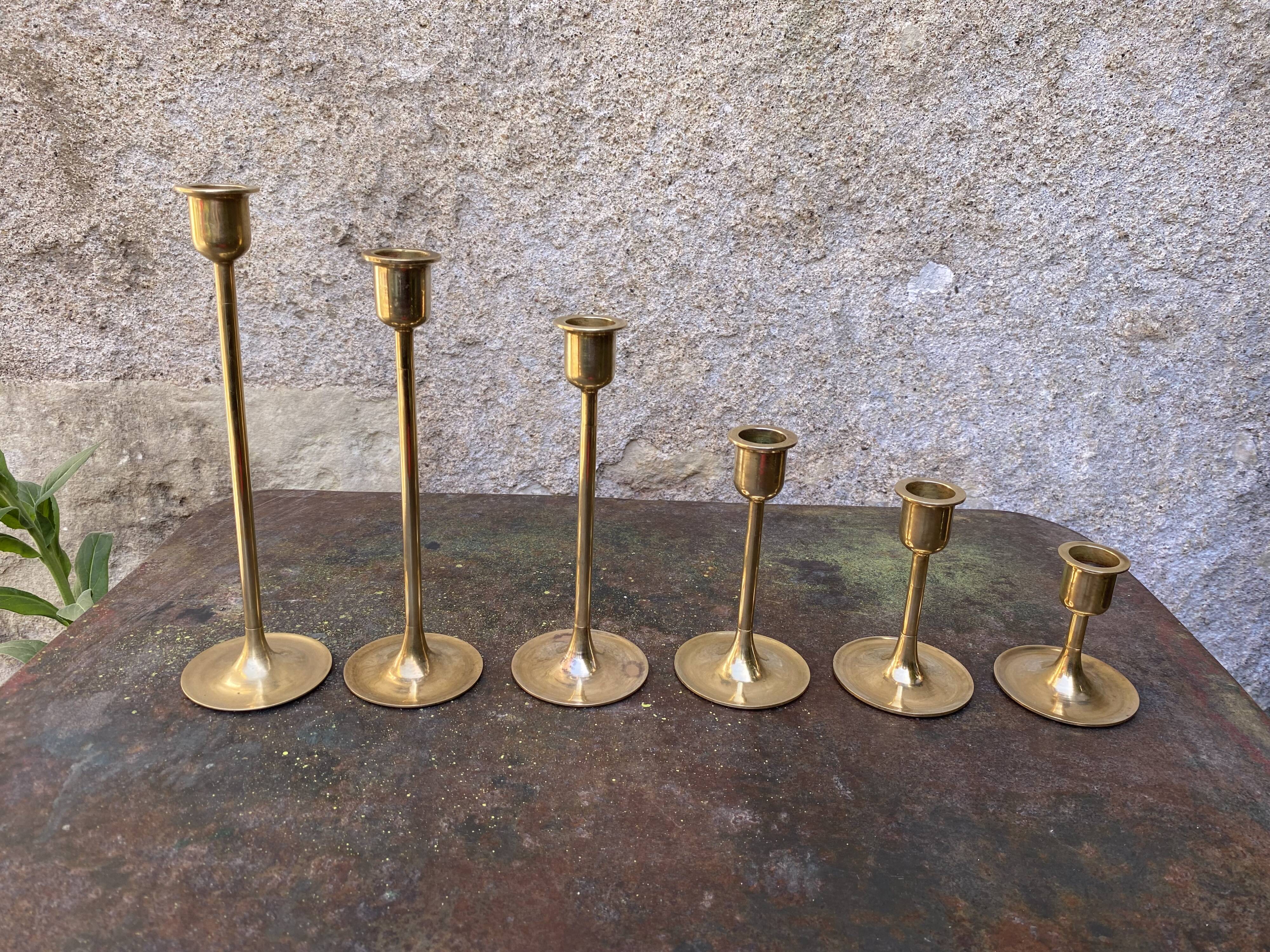 Set of 6 vintage brass candle holders