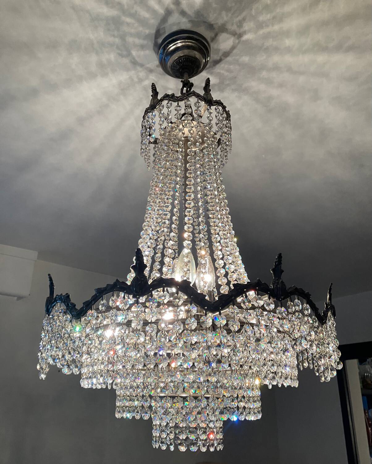 Lustre Montgolfière à pampilles en cristal