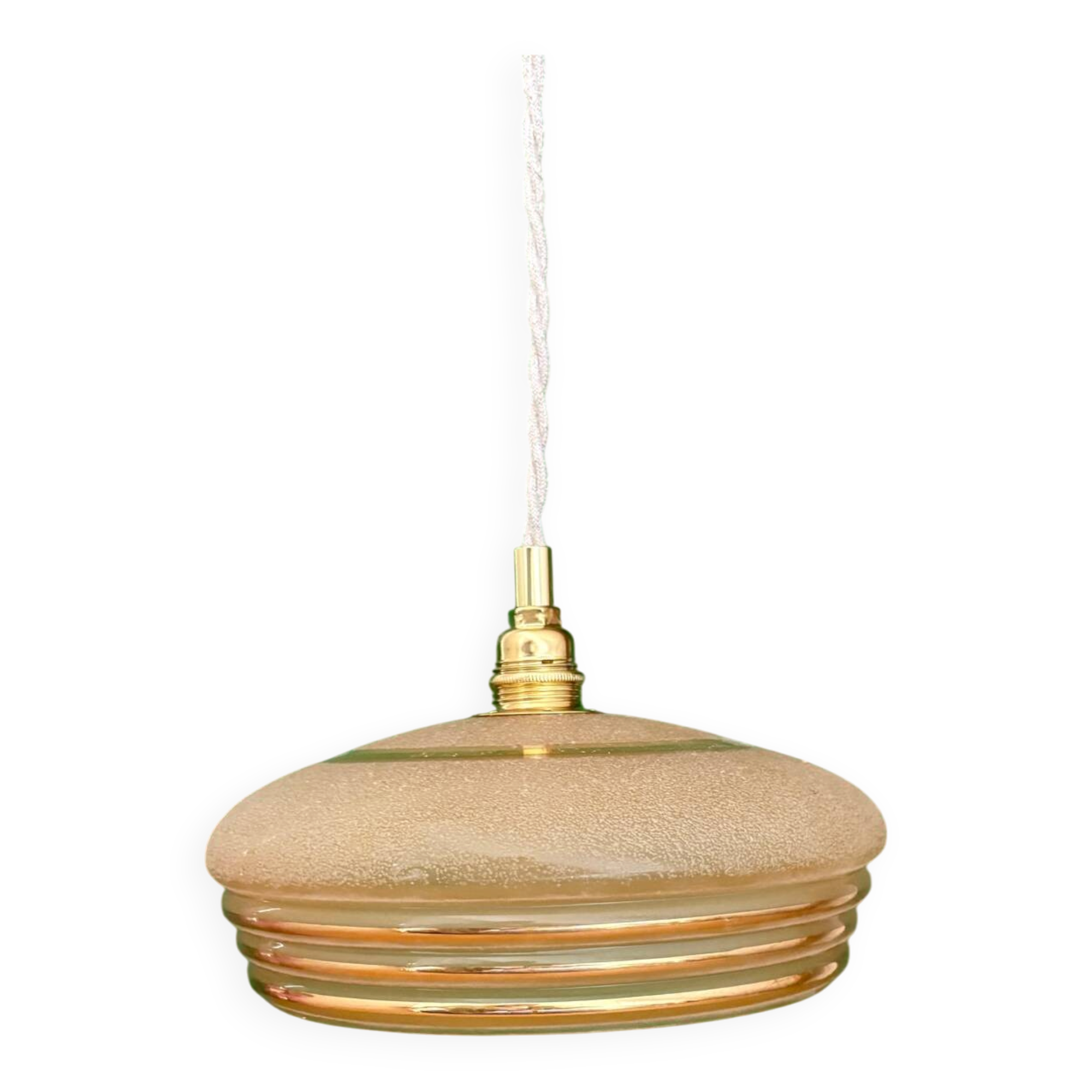 Suspension vintage lampshade in frosted yellow and gold glass