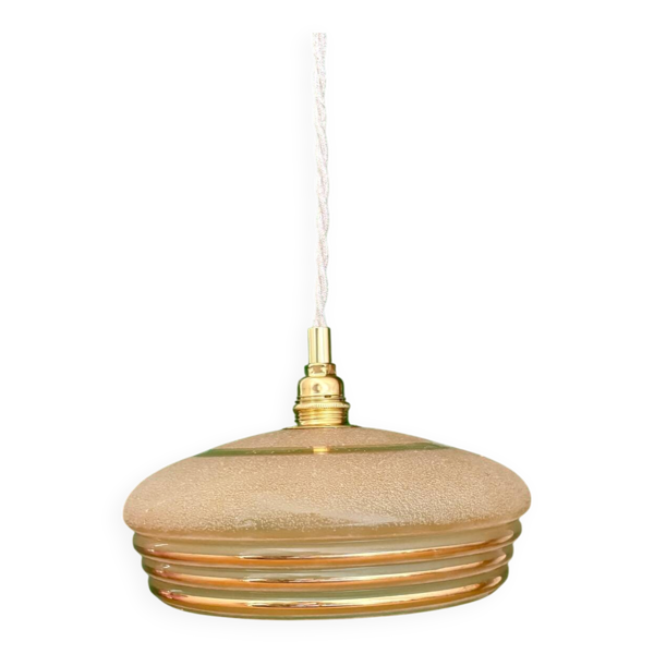 Suspension abat-jour vintage en verre granité jaune et or — Beyit