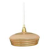 Suspension vintage lampshade in frosted yellow and gold glass