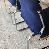 Pair of vintage chrome and blue microfibre armchairs circa 70